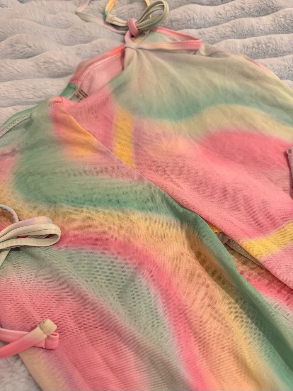NEVER WORN adorable 3-piece pastel swim set with tie dye bikini and sheer pants